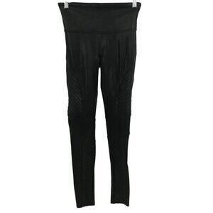Spanx Faux Leather Glossy Biker Leggings Size S Black Shiny Moto Shiny Skinny
